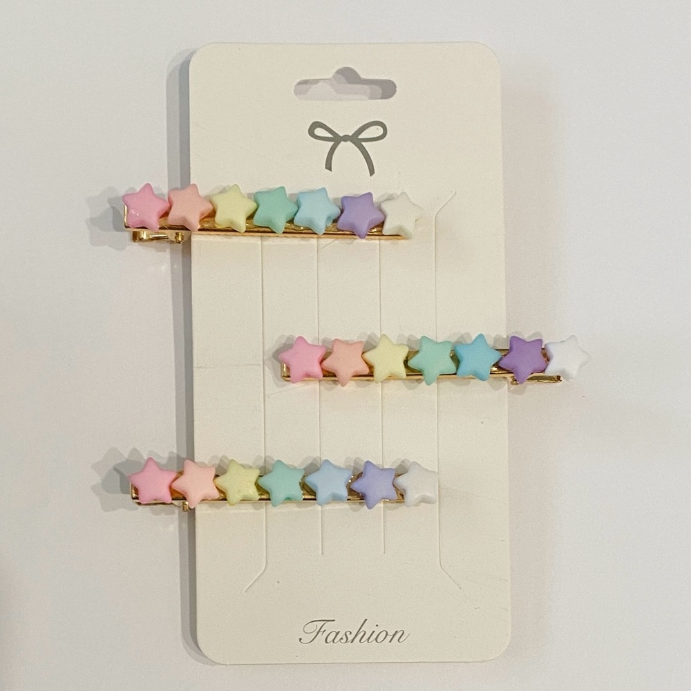 Pastel Rainbow Star Hair Clips – Set of 3